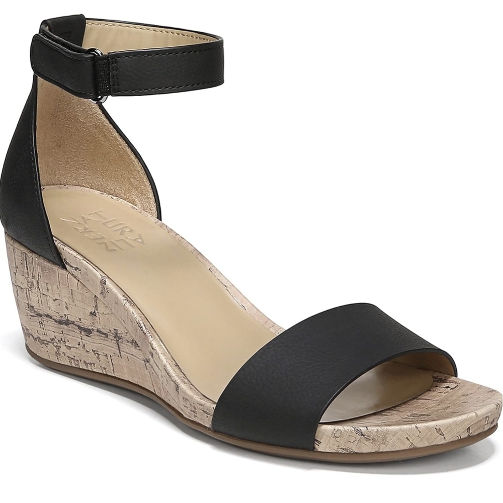 Black Cork Wedge Sandal with Ankle Strap